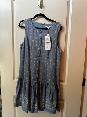 Wayf Blue Chambray Sleeveless Button-Front Dress